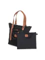 Schwarze Tragetasche mit Lederdetails