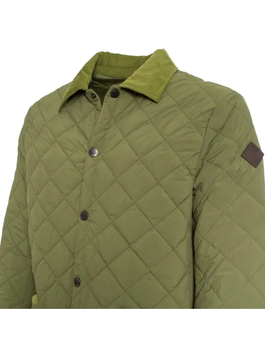Grüne gesteppte Jacke mit Knopfleiste