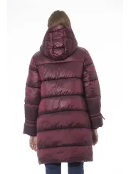 Burgunderfarbener Kapuzen-Puffer-Langmantel