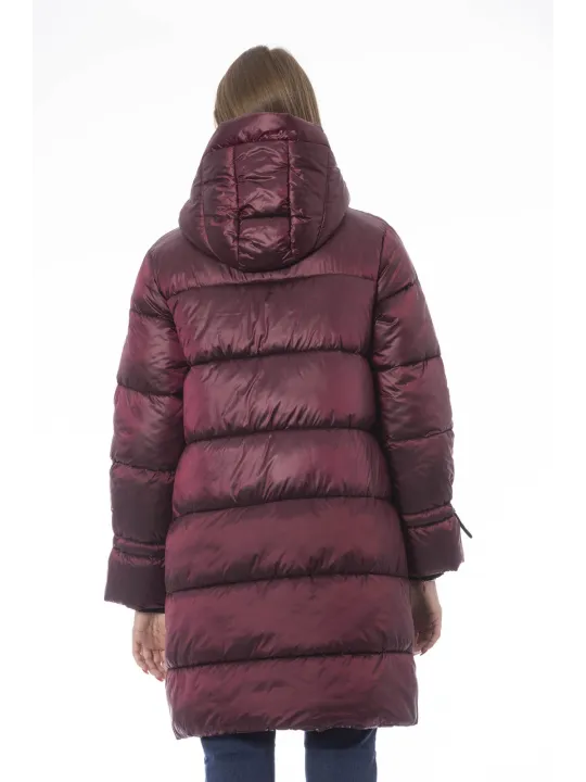 Burgunderfarbener Kapuzen-Puffer-Langmantel