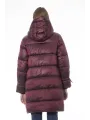 Burgunderfarbener Kapuzen-Puffer-Langmantel