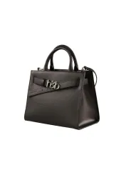 Schwarze Lederhandtasche mit Tragegriffen