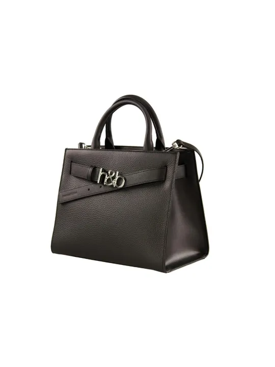 Schwarze Lederhandtasche mit Tragegriffen