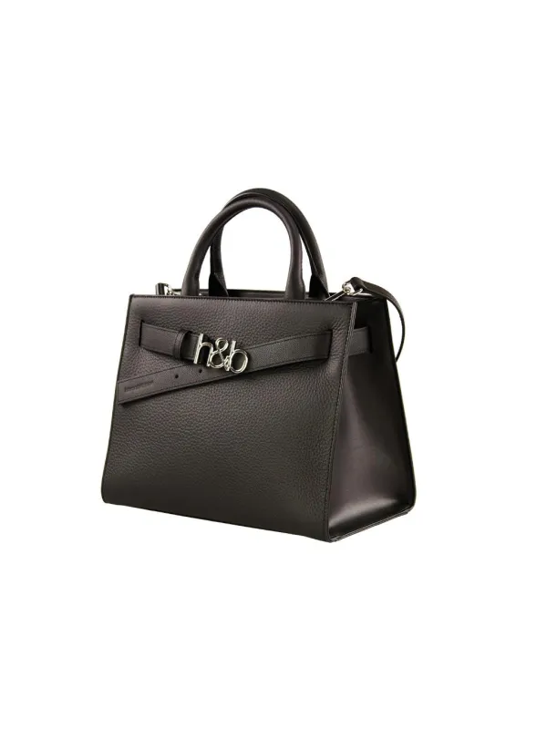 Schwarze Lederhandtasche mit Tragegriffen Schwarze Lederhandtasche mit Tragegriffen