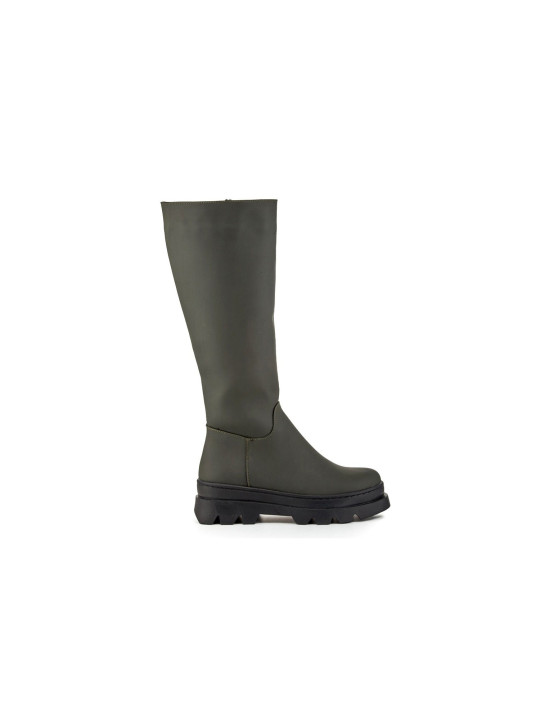 Grüne kniehohe Lederplateau-Stiefel