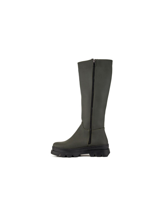 Dunkler, grober Reißverschluss-Stiefel Khaki Grün