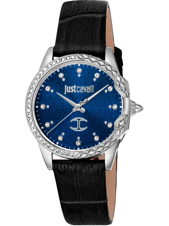 Schwarzes Just Cavalli Edelstahlarmbanduhr mit Juwelen