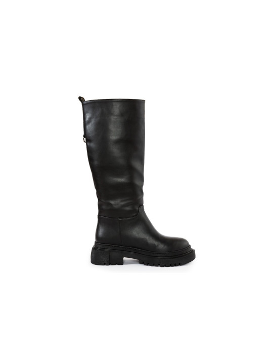 Schwarze Lederstiefel mit klobiger Sohle