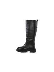 Schwarze Lederstiefel mit Absatz und Reißverschluss