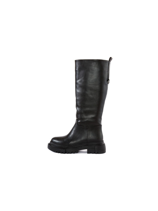 Schwarze Lederstiefel mit Absatz und Reißverschluss