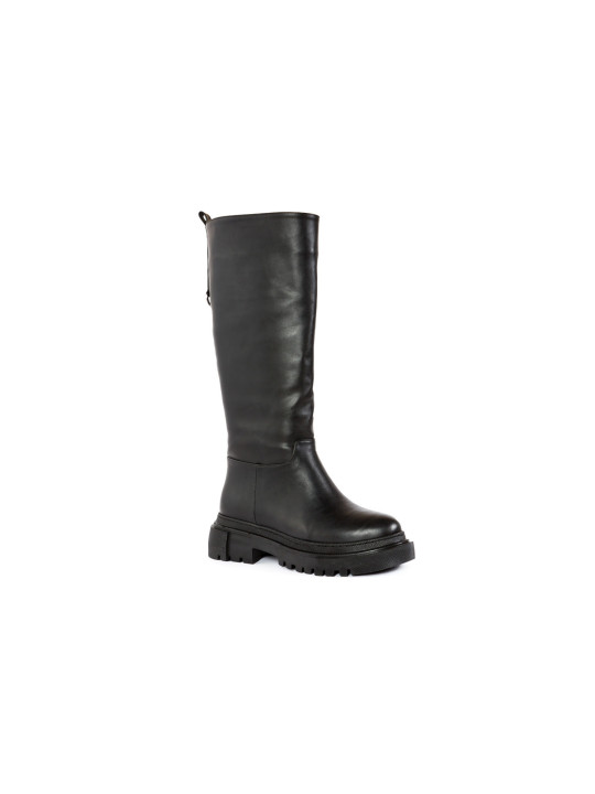 Schwarze Lederstiefel mit Absatz