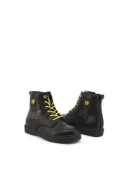 Schwarze Shone Stiefel mit gelben Schnürsenkeln