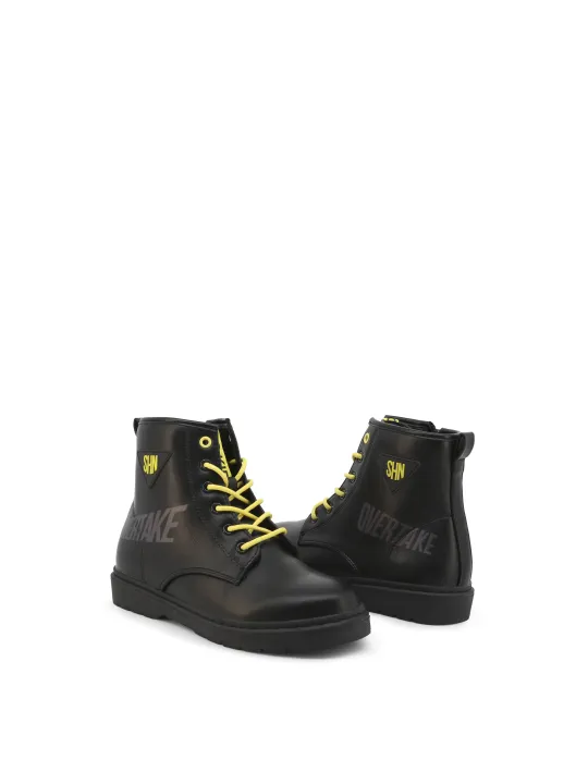 Schwarze Shone Stiefel mit gelben Schnürsenkeln
