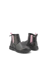 Schwarze Lederstiefel mit pinken Akzenten