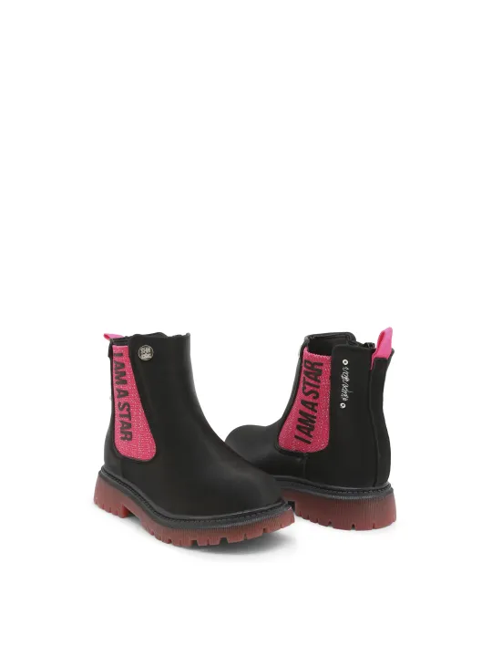Schwarze Chelsea Stiefel mit pinkem Detail