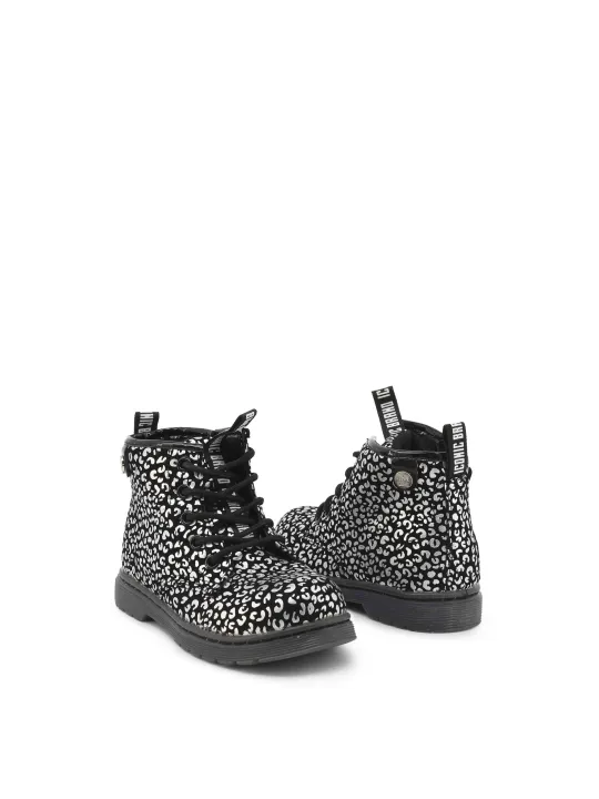 Schwarze Stiefeletten mit Animalier-Muster