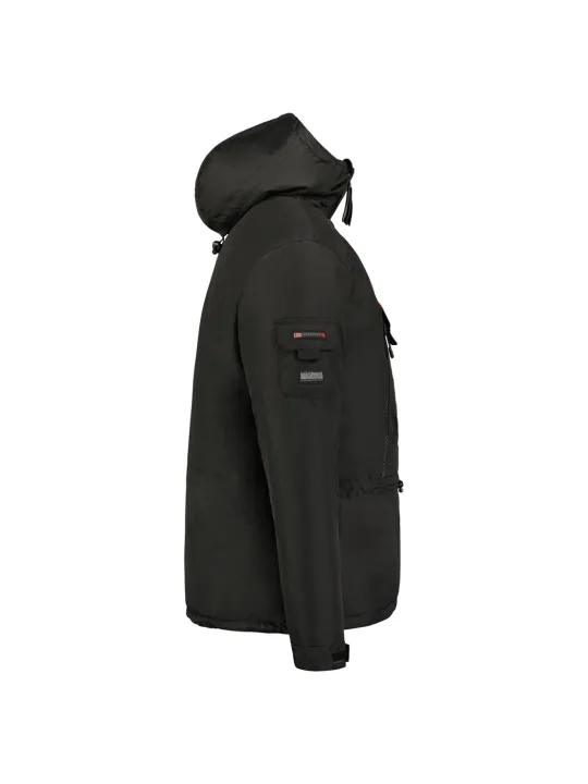 Schwarze Kapuzenjacke mit Fachtasche