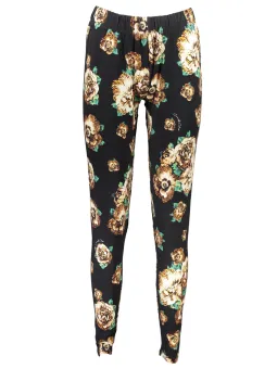 "Cavalli Class Leggings: SchädelBlumen-Design, Kontrast"