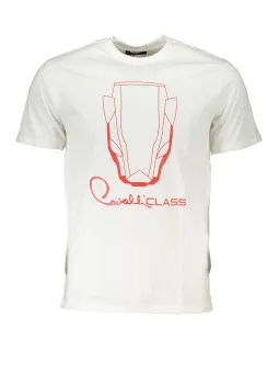 "Cavalli Class Weißes T-Shirt mit Auto-Print – Stilvoll & Modern"