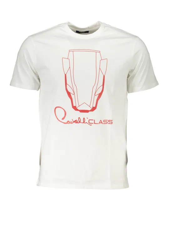 "Cavalli Class T-Shirts im Sale | Cavalli Class Weißes Luxus T-Shirt mit Auto-Design online kaufen"|Planet-Deluxe