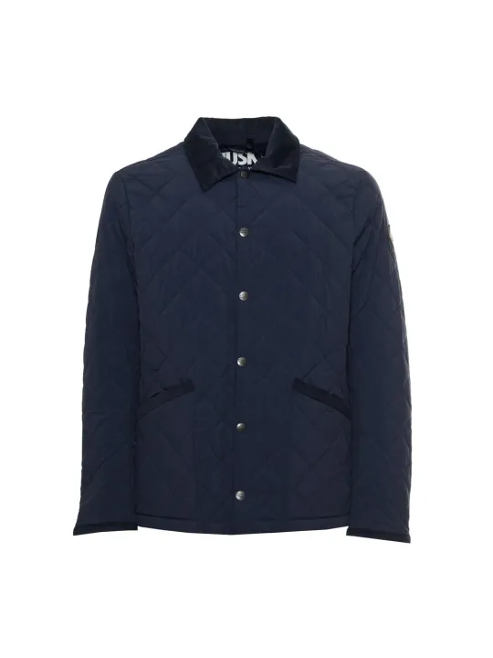 Blauer gesteppter Herrenjacke mit Pelzkragen