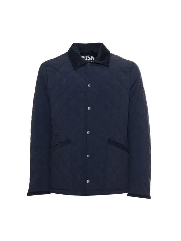 Blauer gesteppter Herrenjacke mit Pelzkragen