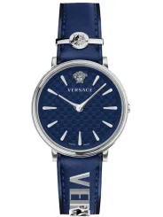 Versace blaue Lederarmband Quarz Uhr