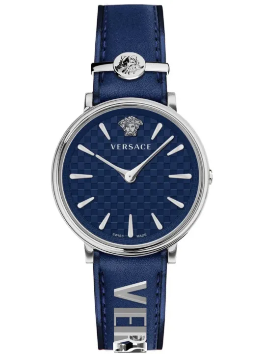 Versace blaue Lederarmband Quarz Uhr