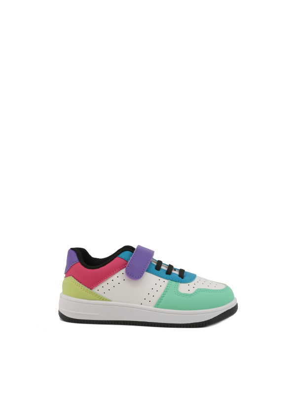 Weiße Sneaker mit gelb-lila Akzenten Weiße Sneaker mit gelb-lila Akzenten