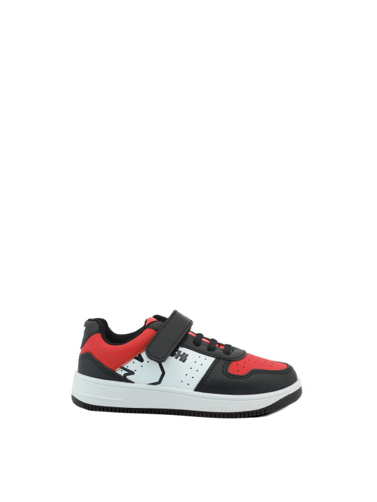Schwarze rote Kindersportschuhe mit Klettverschluss
