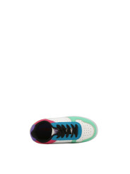 Gelb-lila Sneaker von oben gesehen