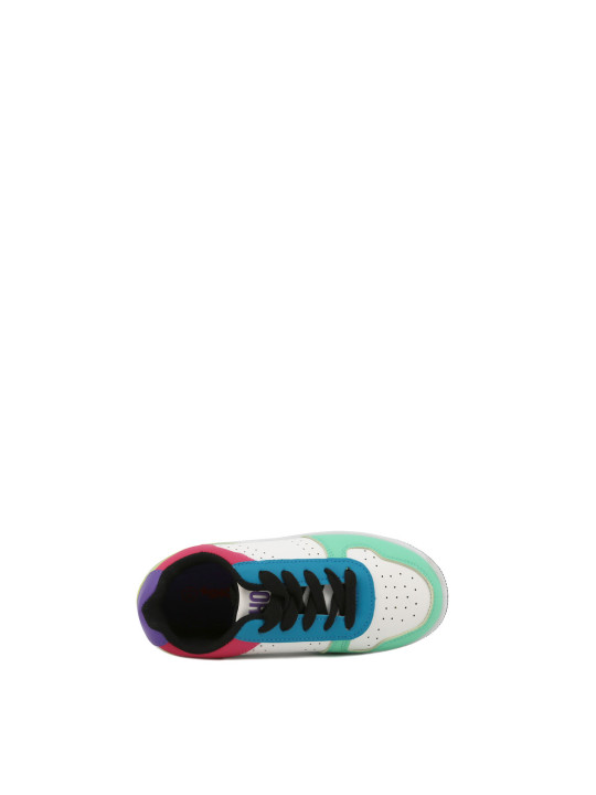 Gelb-lila Sneaker von oben gesehen