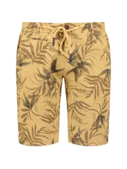 Beige Braun Shorts mit Blättermuster