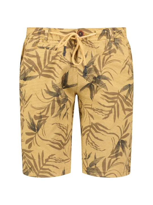 Beige Braun Shorts mit Blättermuster