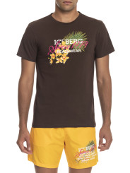 Braunbaumwoll-T-Shirt mit Blumenlogo
