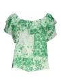 "Desigual T-Shirts im Sale | Boho Chic Bluse von Desigual in Grün mit Patchwork und Off-Shoulder Design online kaufen"|Planet-Deluxe