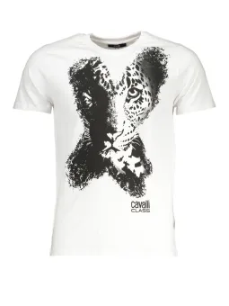 "Cavalli Class Weißes Luxus T-Shirt mit Tierprint"