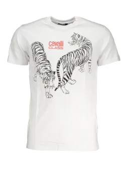 Weißes Tigerdesign T-Shirt von Cavalli Class