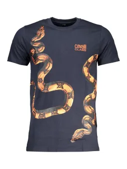 Blaues Cavalli T-Shirt mit Schlangenmotiv – Stilvoll & Exklusiv