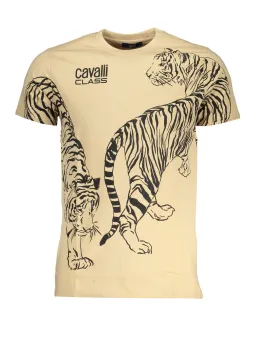 "Cavalli Class Herren T-Shirt Beige mit Tigerprint"