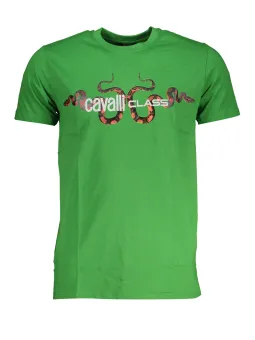 "Cavalli Class T-Shirt: Grünes Schlangenmotiv, stylish"