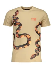 "Cavalli Class T-Shirts im Sale | Cavalli Class Beige Luxe Snake Print T-Shirt online kaufen"|Planet-Deluxe