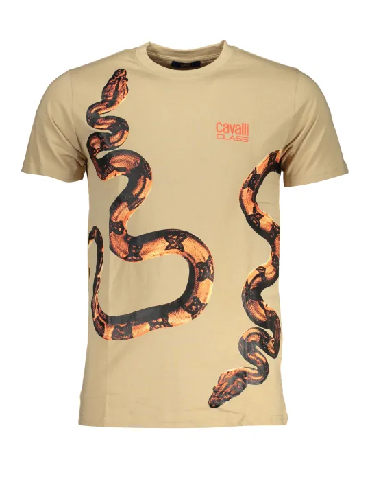 "Cavalli Class T-Shirts im Sale | Cavalli Class Beige Luxe Snake Print T-Shirt online kaufen"|Planet-Deluxe
