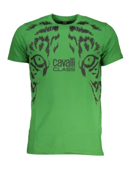 "Cavalli Class T-Shirt: Grünes Tiger-Logo, Stilvoll & Modern"