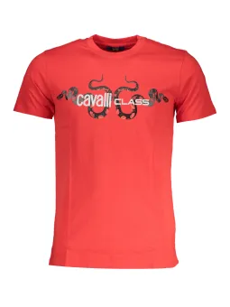 "Cavalli Class Rotes Schlangenmotiv T-Shirt – Eleganz pur"