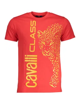 "Cavalli Class Herren T-Shirt Rot mit Leopardkopf-Design"