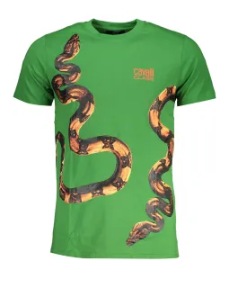 "Cavalli Class T-Shirt: Grün Snake Print für Stil & Komfort"