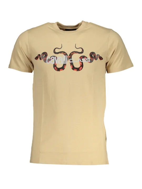 "Cavalli Class T-Shirts im Sale | Cavalli Class Beige Snake Print T-Shirt online kaufen"|Planet-Deluxe