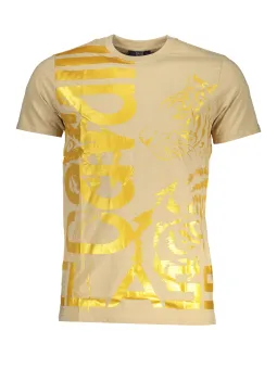 "Cavalli Class Herren T-Shirt Beige mit Goldgrafik"