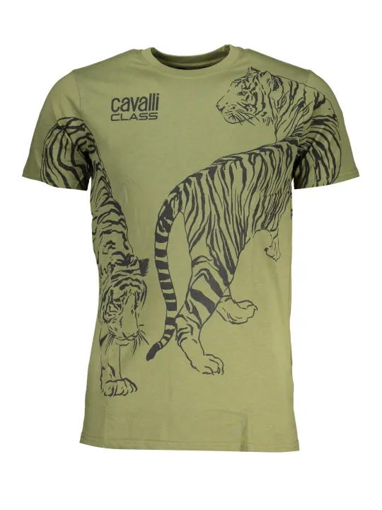 "Cavalli Class T-Shirts im Sale | Cavalli Class Luxus Tiger Print TShirt Grün online kaufen"|Planet-Deluxe